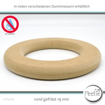 1x Holzring Holz-Ring MDF 19 mm naturbelassen, unbehandelt - runde Kante