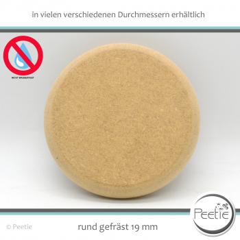 Preview: 1x Holzscheibe MDF 19 mm naturbelassen, unbehandelt, rund gefräst